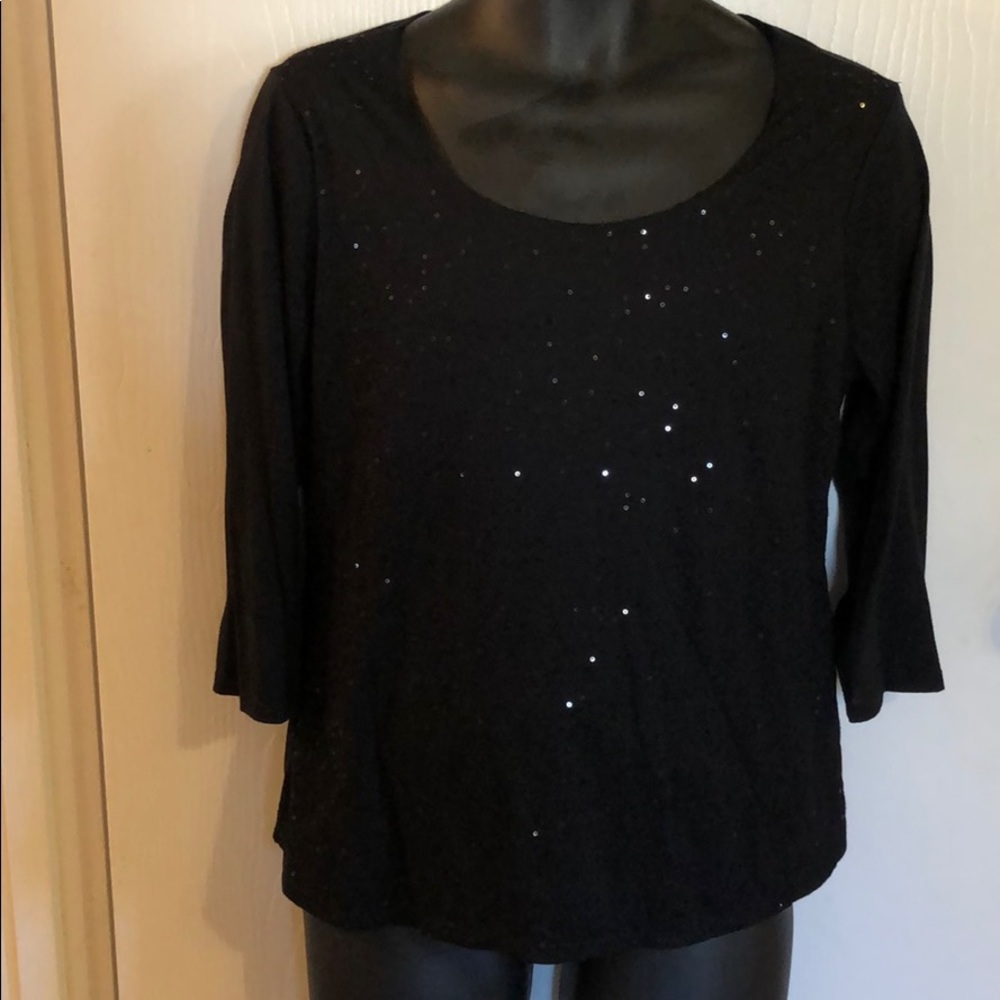 Coldwater Creek Top Black Sequined with 3/4 Sleeve - SOLD